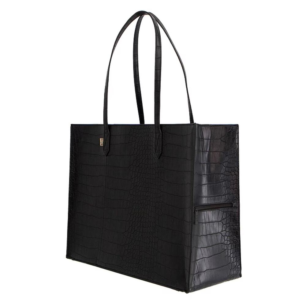 BEIS Black Croc-Embossed Tote Crossbody Bag
